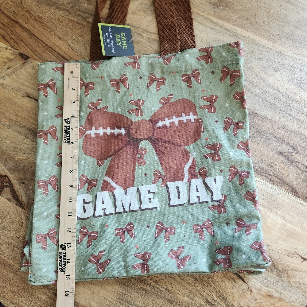 Game Day Football Bow Ribbon Light Canvas Tote Bag NWT - Picture 12 of 13